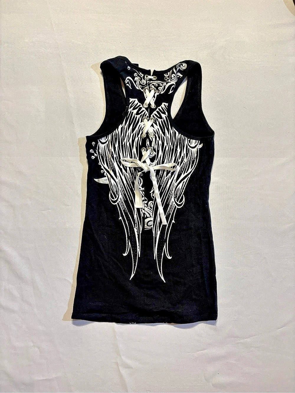 RARE SO CAL Affliction Graphic Lace-Up Tank Top in Black & White Size Medium